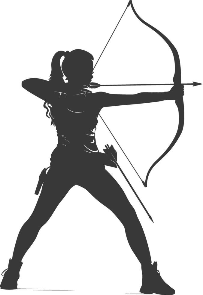 AI generated Silhouette Woman Archery Athlete in action full body black color only vector