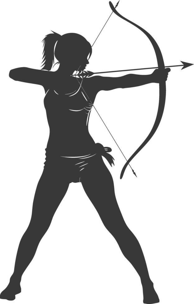 AI generated Silhouette Woman Archery Athlete in action full body black color only vector