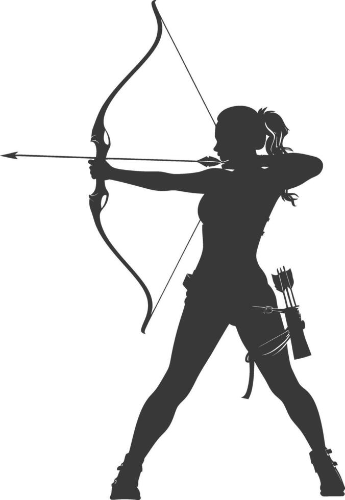 AI generated Silhouette Woman Archery Athlete in action full body black color only vector