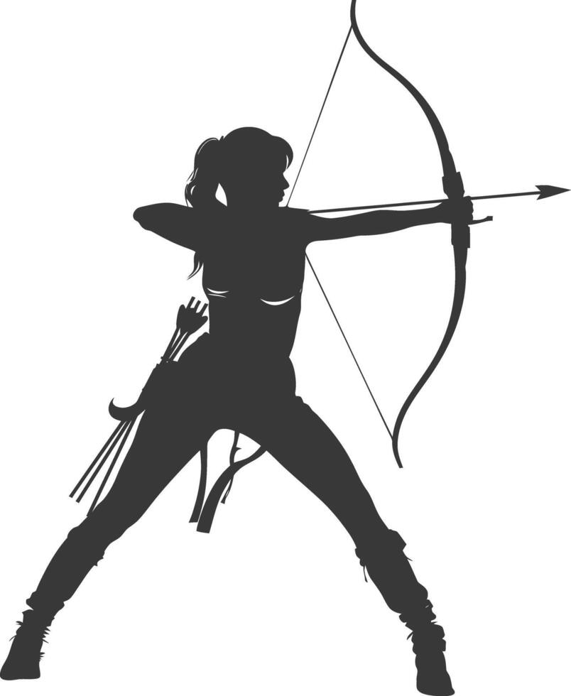 AI generated Silhouette Woman Archery Athlete in action full body black color only vector