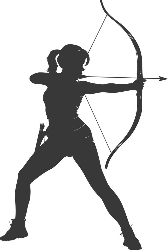 AI generated Silhouette Woman Archery Athlete in action full body black color only vector