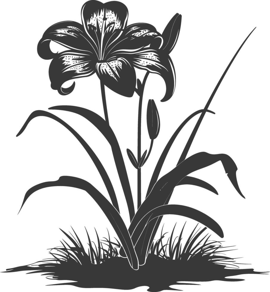 AI generated Silhouette Lily flower in the ground black color only vector