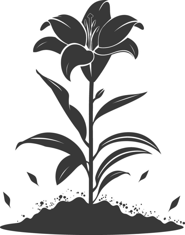 AI generated Silhouette Lily flower in the ground black color only vector