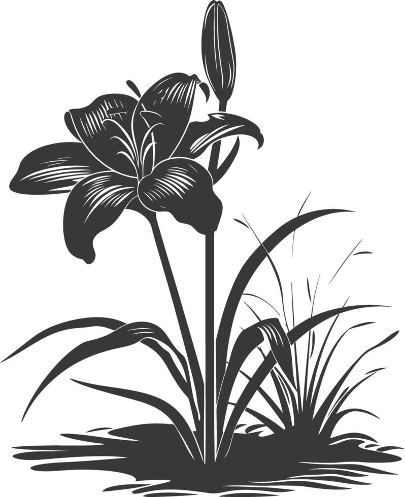 AI generated Silhouette Lily flower in the ground black color only vector