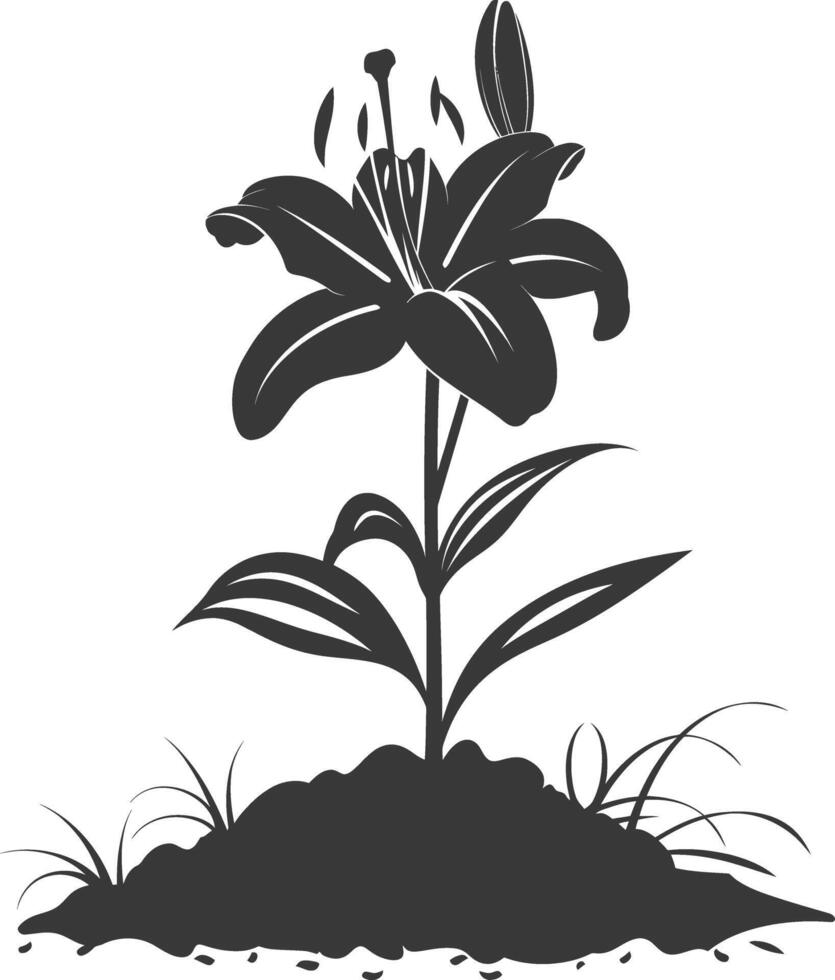 AI generated Silhouette Lily flower in the ground black color only vector