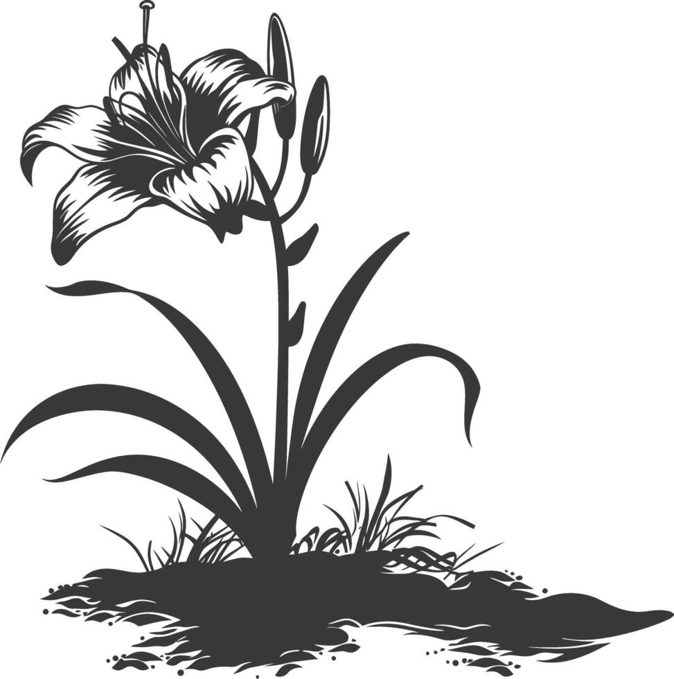 AI generated Silhouette Lily flower in the ground black color only vector