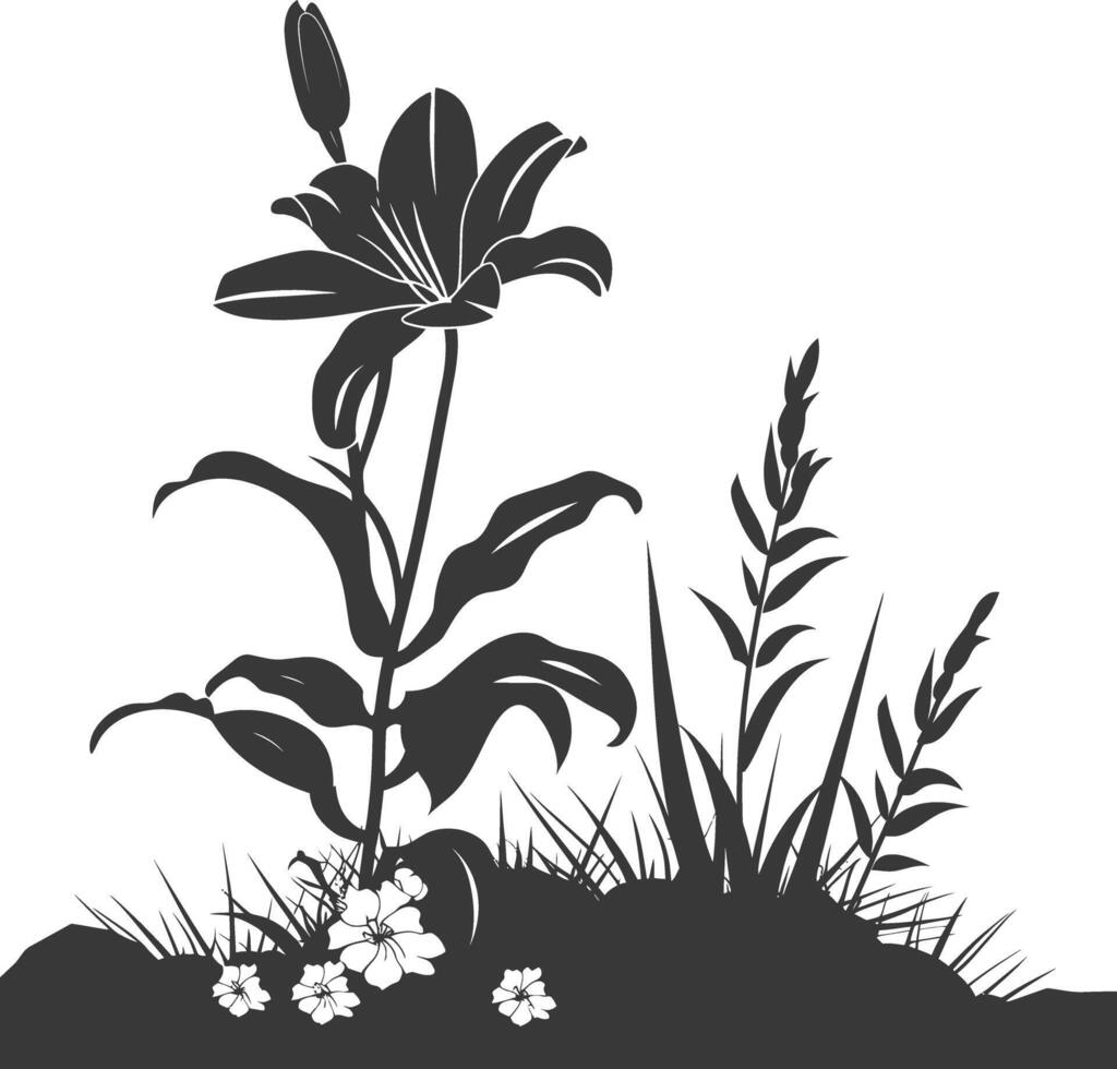 AI generated Silhouette Lily flower in the ground black color only vector