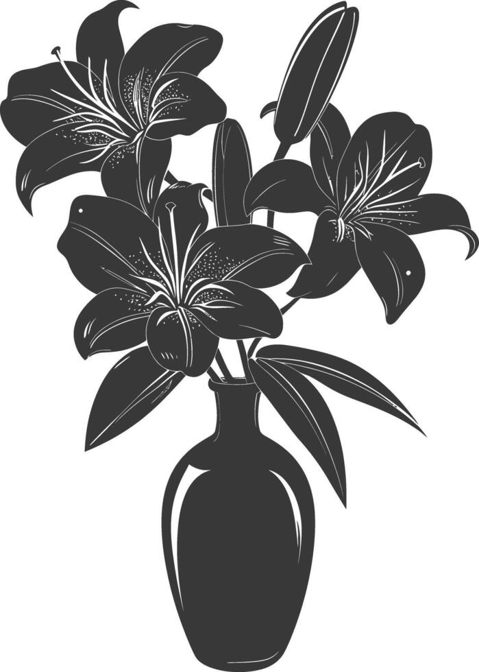 AI generated Silhouette Lily flower in the vase black color only vector