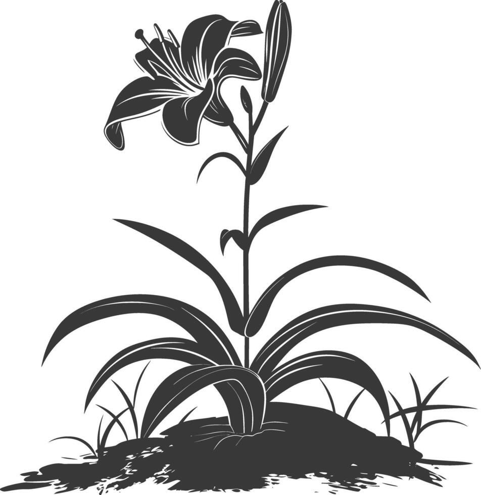 AI generated Silhouette Lily flower in the ground black color only vector