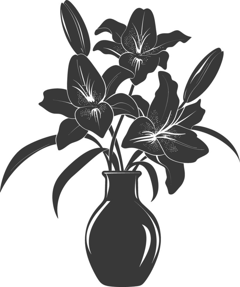 AI generated Silhouette Lily flower in the vase black color only vector