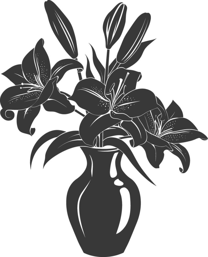 AI generated Silhouette Lily flower in the vase black color only vector