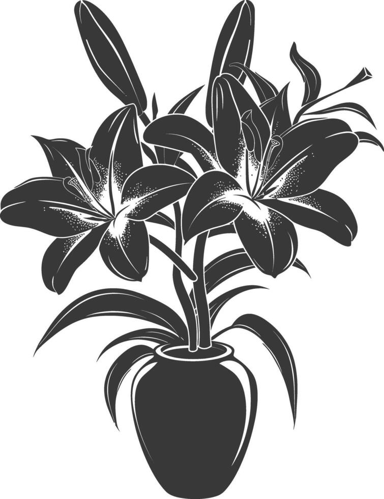 AI generated Silhouette Lily flower in the vase black color only vector