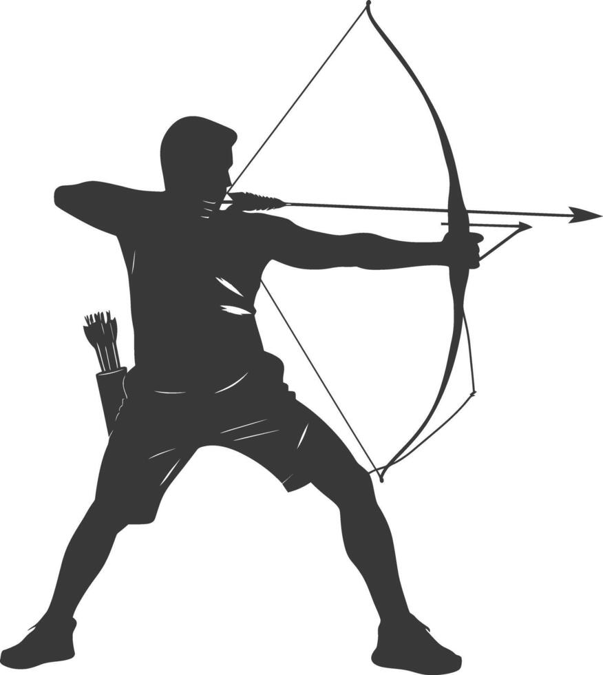 ai generado silueta hombre tiro al arco atleta en acción lleno cuerpo negro color solamente vector