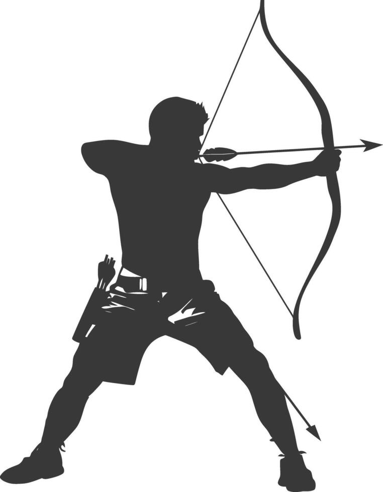 ai generado silueta hombre tiro al arco atleta en acción lleno cuerpo negro color solamente vector