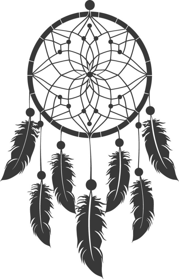 AI generated Silhouette Scandinavian Unique Dreamcatcher black color only vector