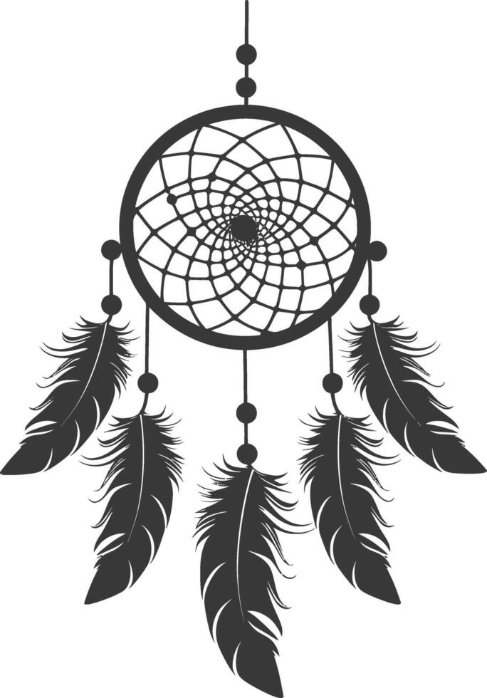 AI generated Silhouette Scandinavian Unique Dreamcatcher black color only vector