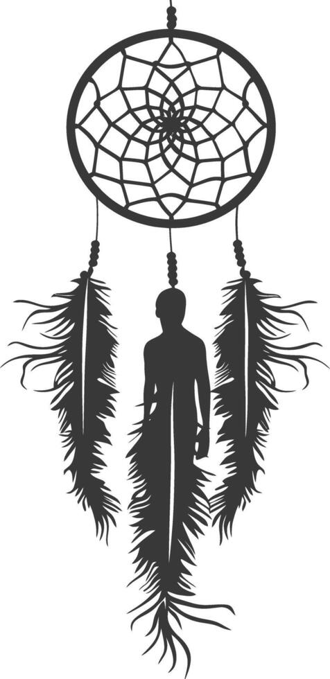 AI generated Silhouette Scandinavian Unique Dreamcatcher black color only vector