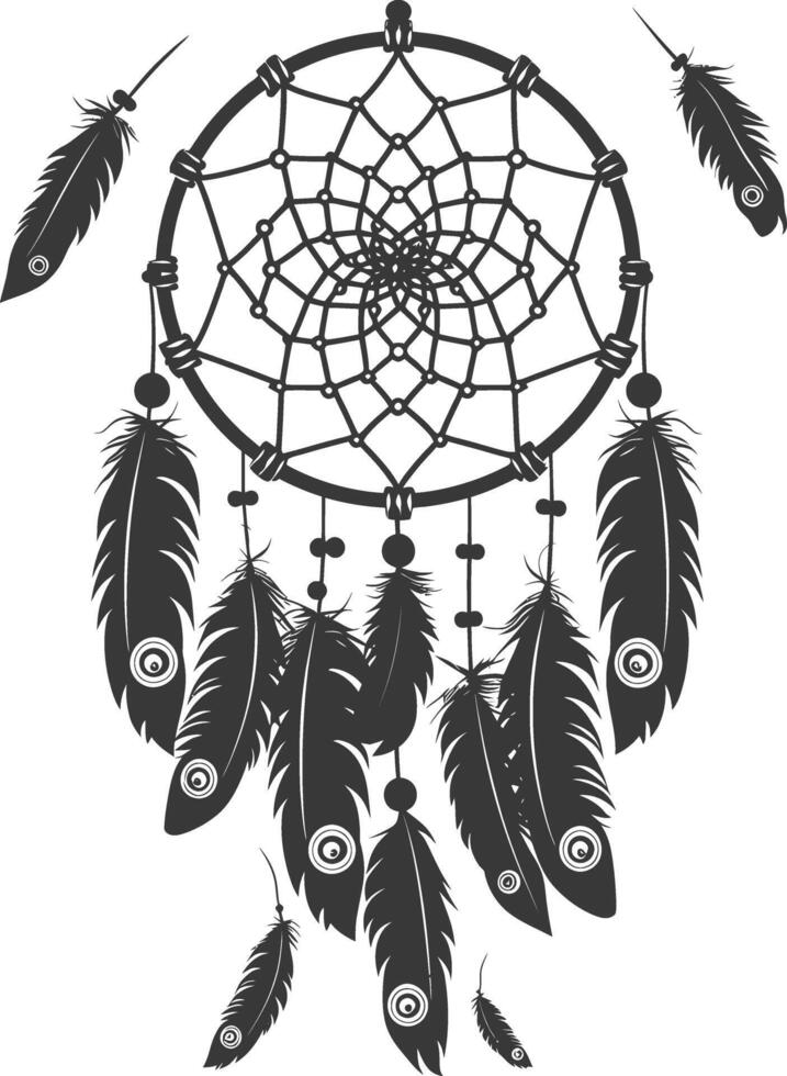 AI generated Silhouette Scandinavian Unique Dreamcatcher black color only vector