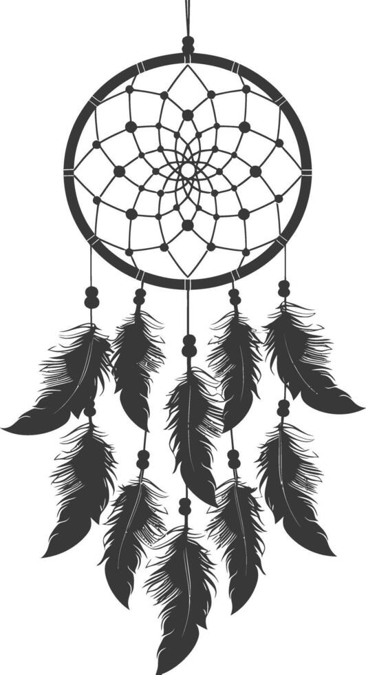 AI generated Silhouette Scandinavian Unique Dreamcatcher black color only vector