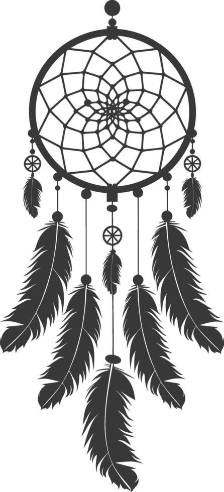 AI generated Silhouette Scandinavian Unique Dreamcatcher black color only vector