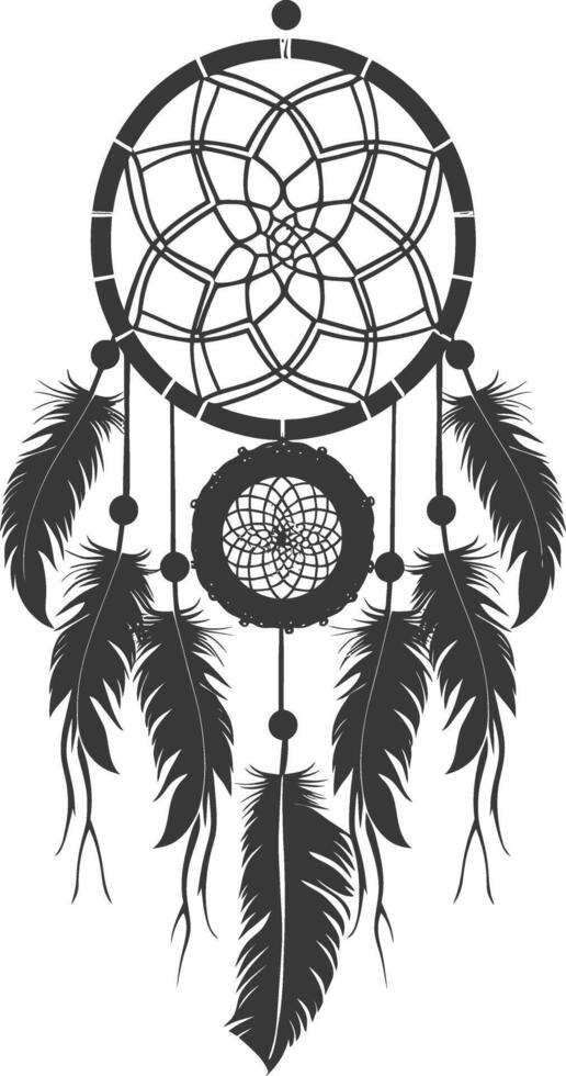 AI generated Silhouette Scandinavian Unique Dreamcatcher black color only vector