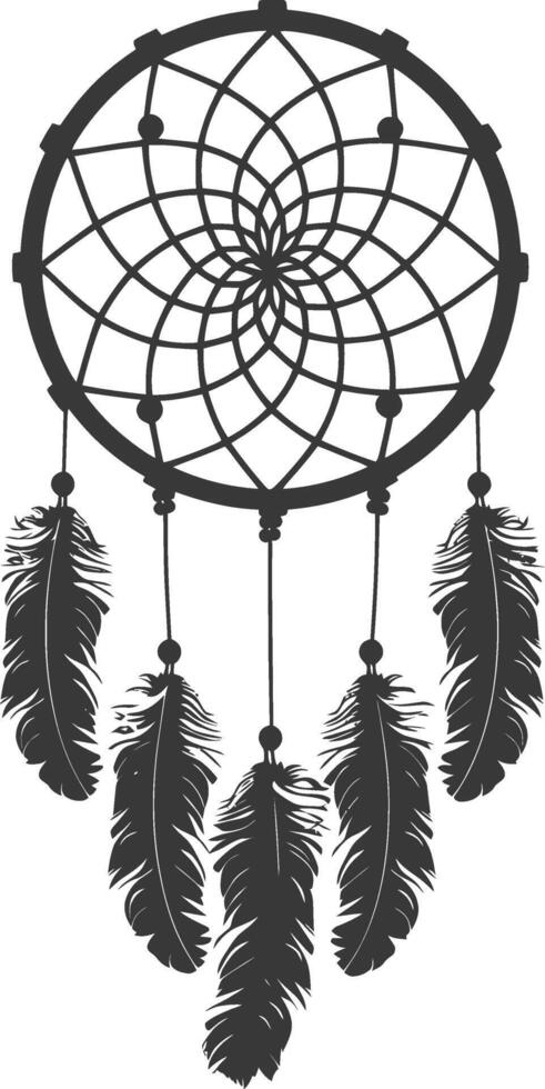 AI generated Silhouette Scandinavian Unique Dreamcatcher black color only vector