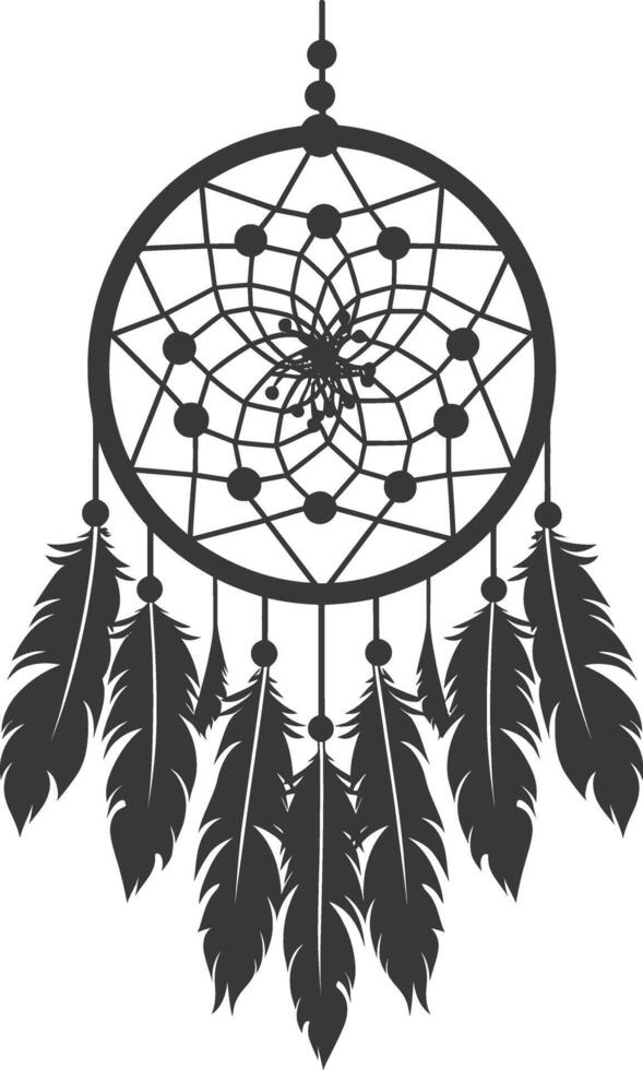 AI generated Silhouette Scandinavian Unique Dreamcatcher black color only vector