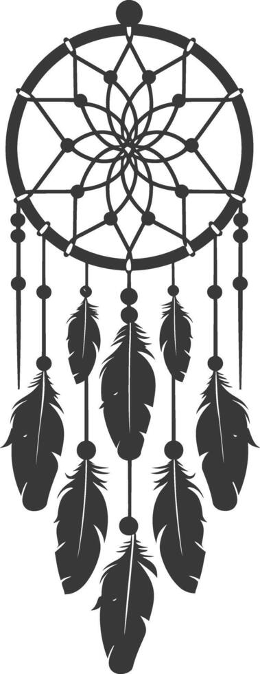 AI generated Silhouette Scandinavian Unique Dreamcatcher black color only vector