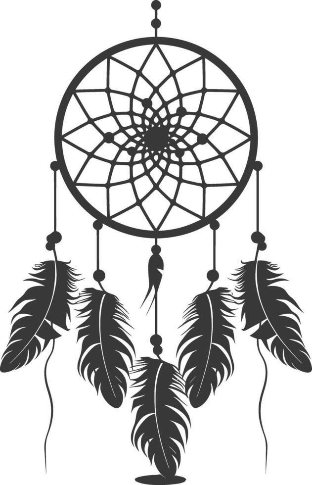 AI generated Silhouette Scandinavian Unique Dreamcatcher black color only vector