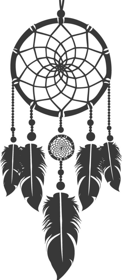 AI generated Silhouette Scandinavian Unique Dreamcatcher black color only vector