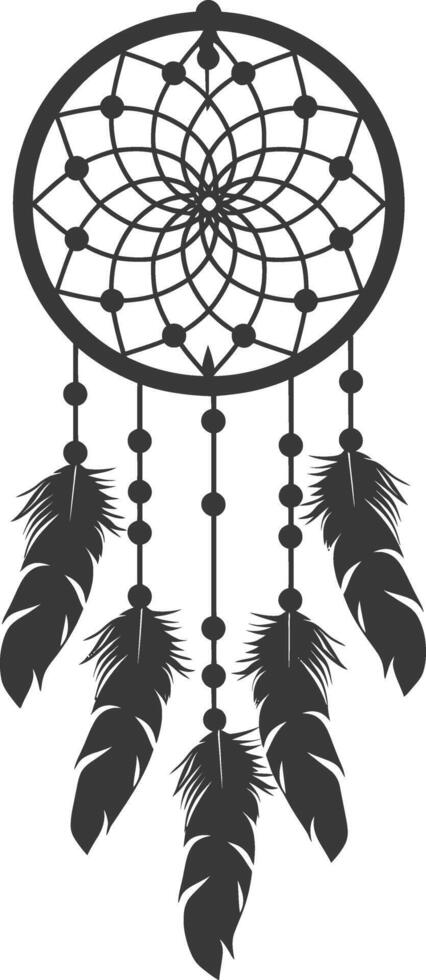 AI generated Silhouette Scandinavian Unique Dreamcatcher black color only vector
