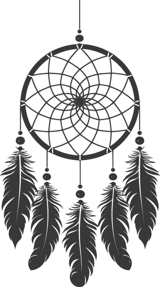 AI generated Silhouette Scandinavian Unique Dreamcatcher black color only vector