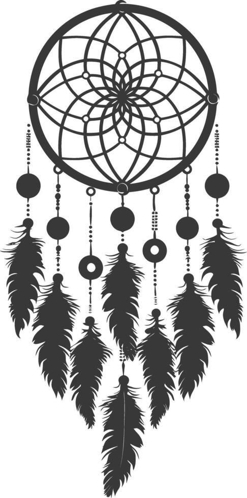 AI generated Silhouette Scandinavian Unique Dreamcatcher black color only vector