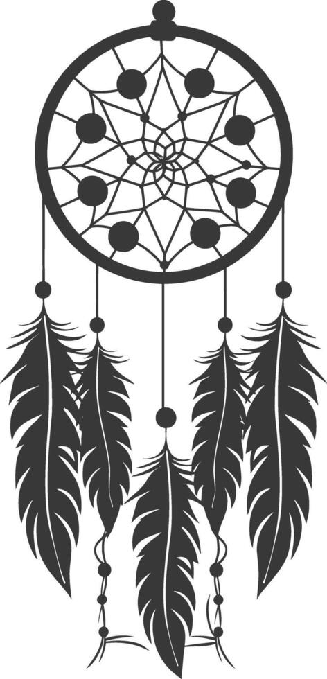 AI generated Silhouette Scandinavian Unique Dreamcatcher black color only vector