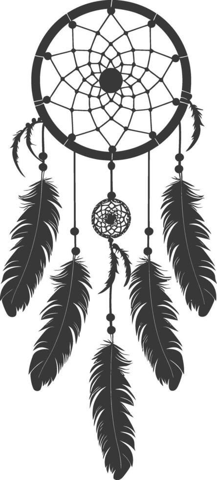 AI generated Silhouette Scandinavian Unique Dreamcatcher black color only vector