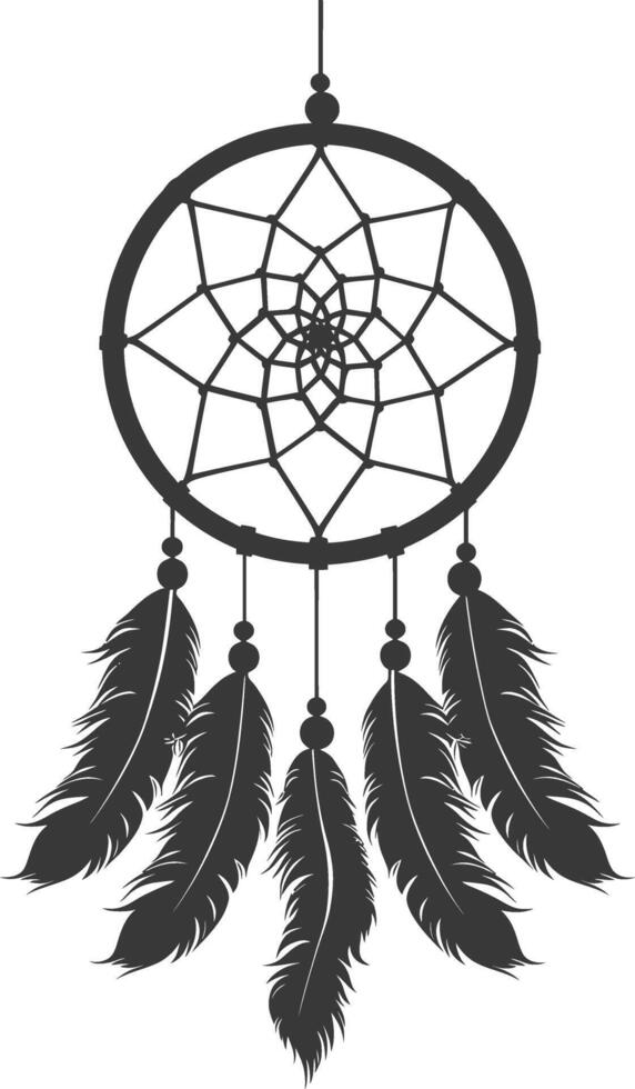 AI generated Silhouette Scandinavian Unique Dreamcatcher black color only vector