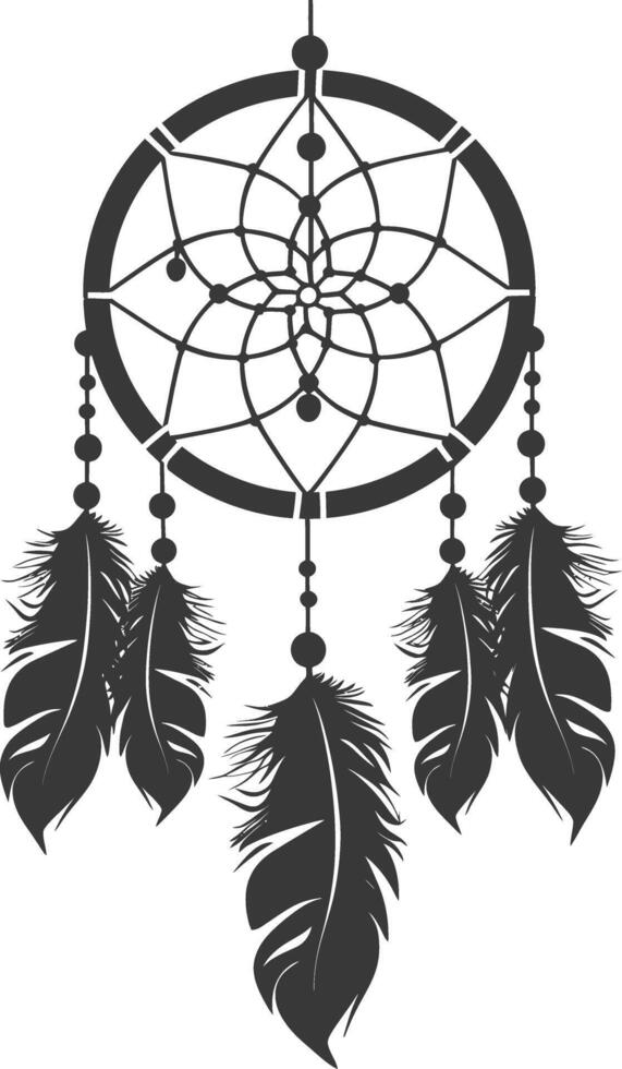 AI generated Silhouette Scandinavian Unique Dreamcatcher black color only vector