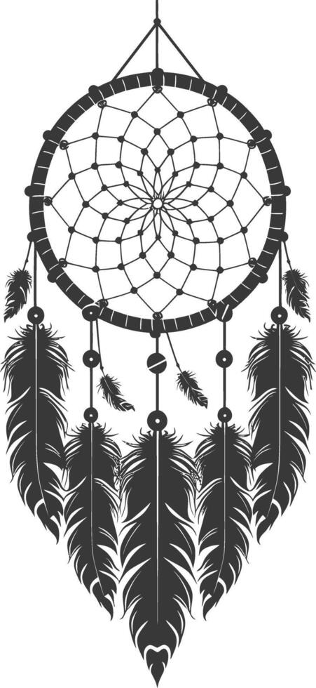 AI generated Silhouette Scandinavian Unique Dreamcatcher black color only vector