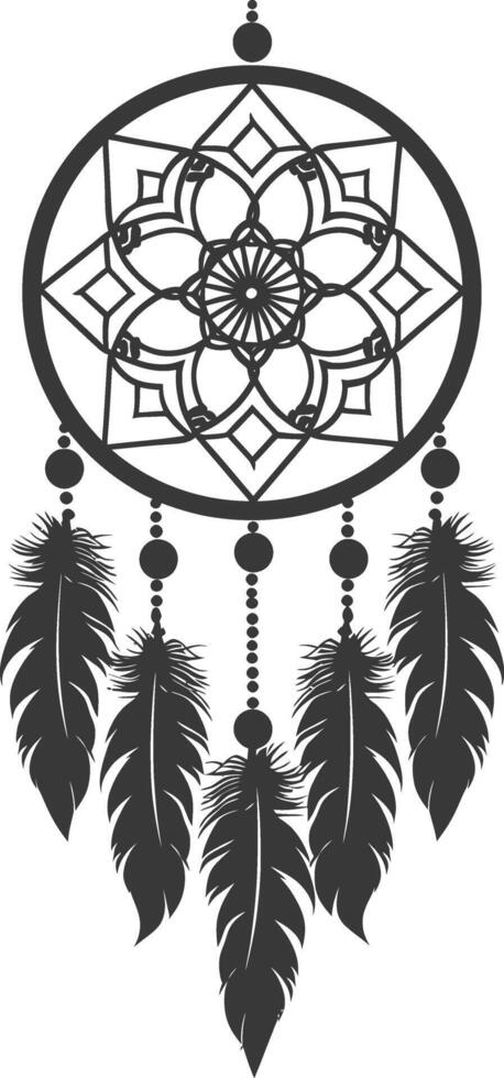 AI generated Silhouette Scandinavian Unique Dreamcatcher black color only vector