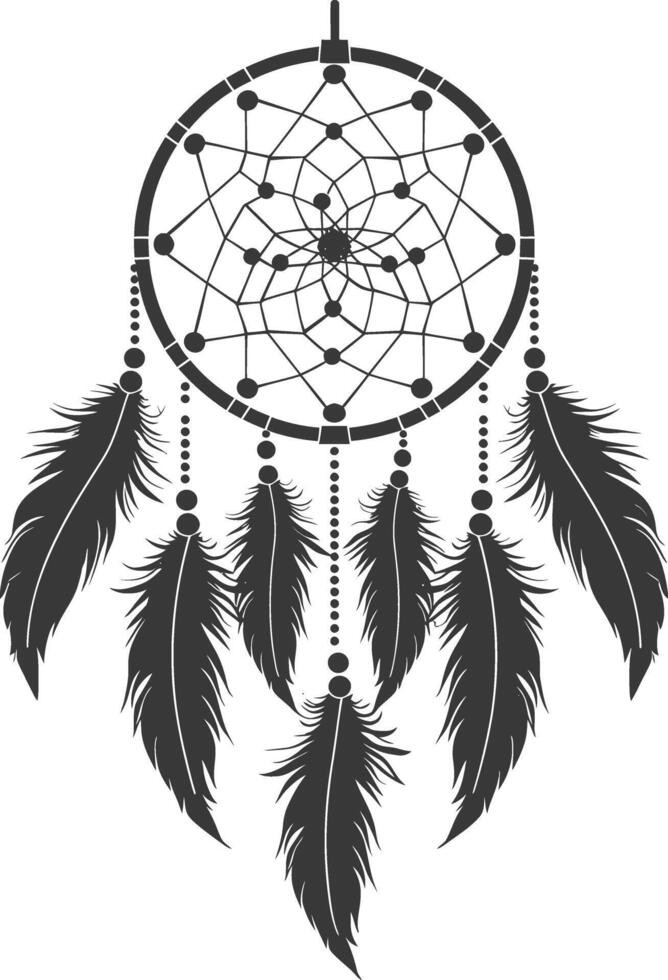 AI generated Silhouette Scandinavian Unique Dreamcatcher black color only vector