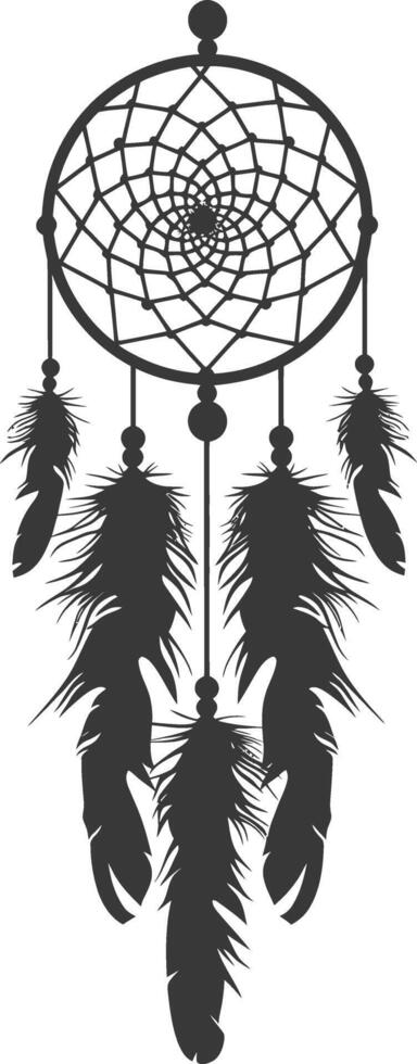 AI generated Silhouette Scandinavian Unique Dreamcatcher black color only vector