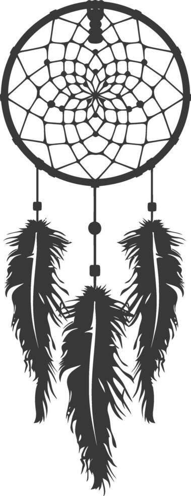 AI generated Silhouette Scandinavian Unique Dreamcatcher black color only vector