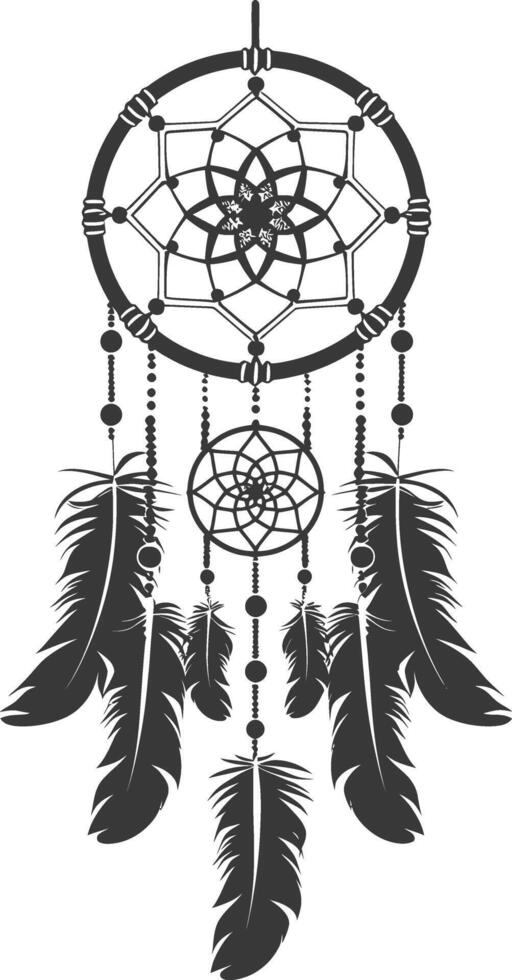 AI generated Silhouette Scandinavian Unique Dreamcatcher black color only vector