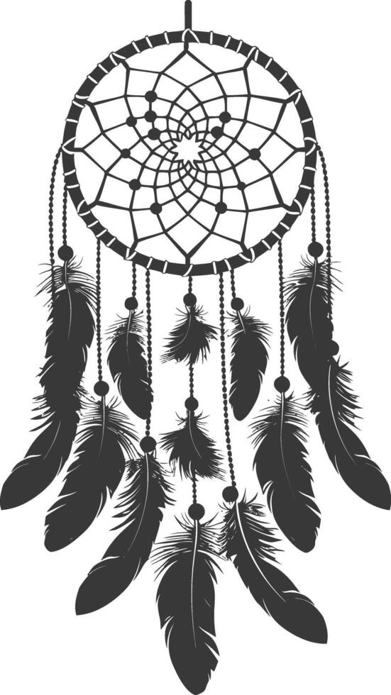 AI generated Silhouette Scandinavian Unique Dreamcatcher black color only vector