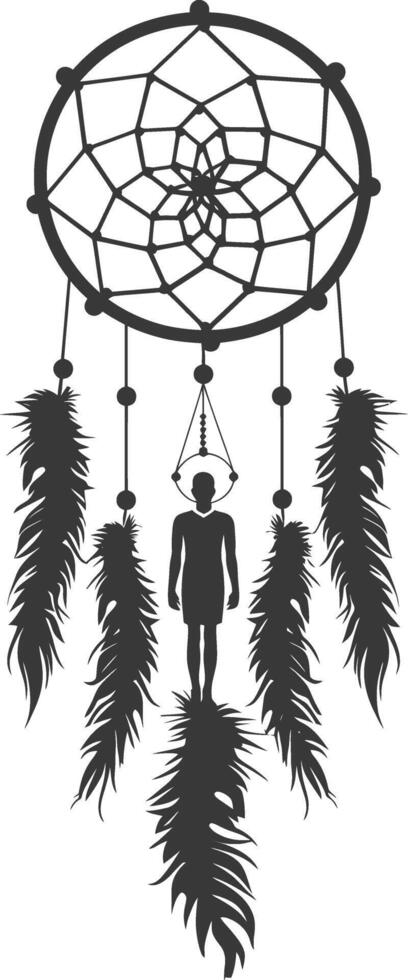 AI generated Silhouette Scandinavian Unique Dreamcatcher black color only vector