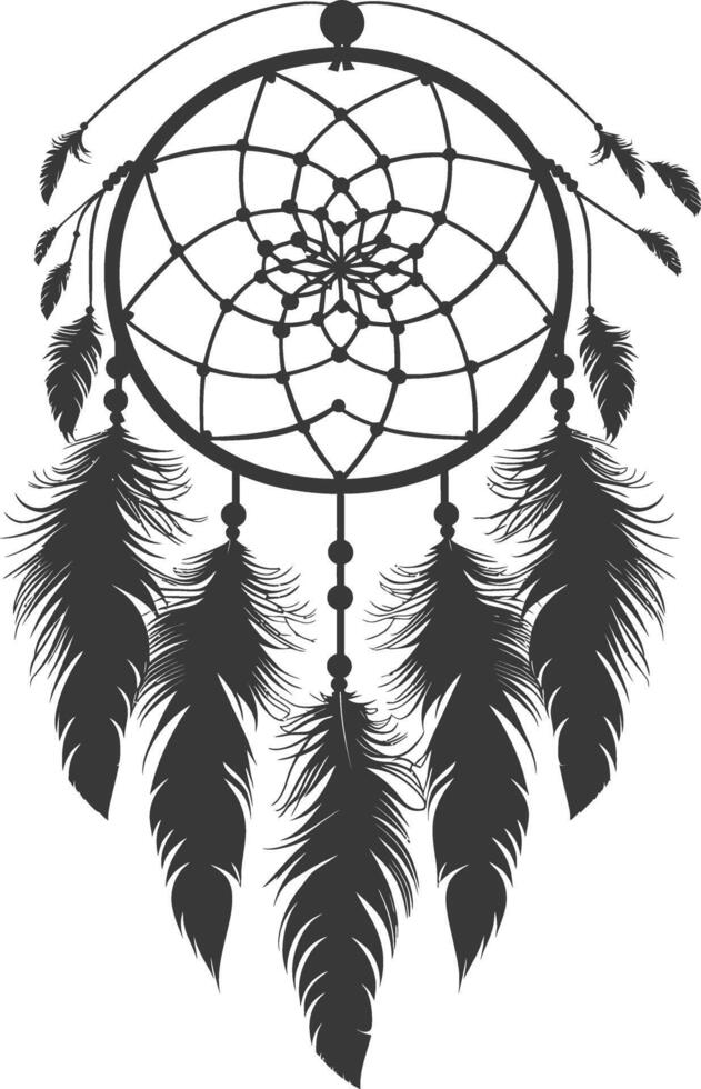 AI generated Silhouette Scandinavian Unique Dreamcatcher black color only vector