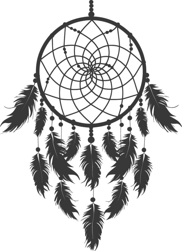 AI generated Silhouette Scandinavian Unique Dreamcatcher black color only vector