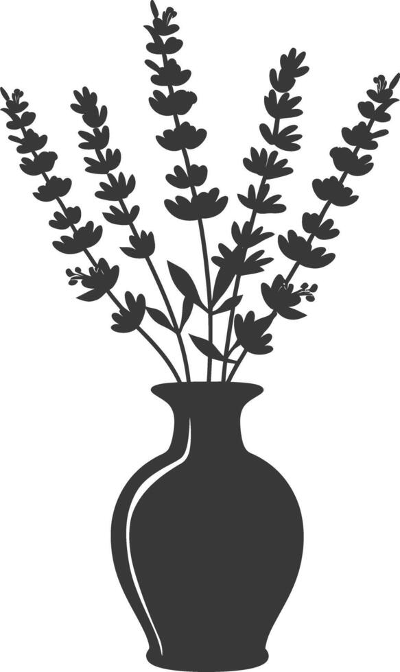 AI generated Silhouette lavender flower in the vase black color only vector