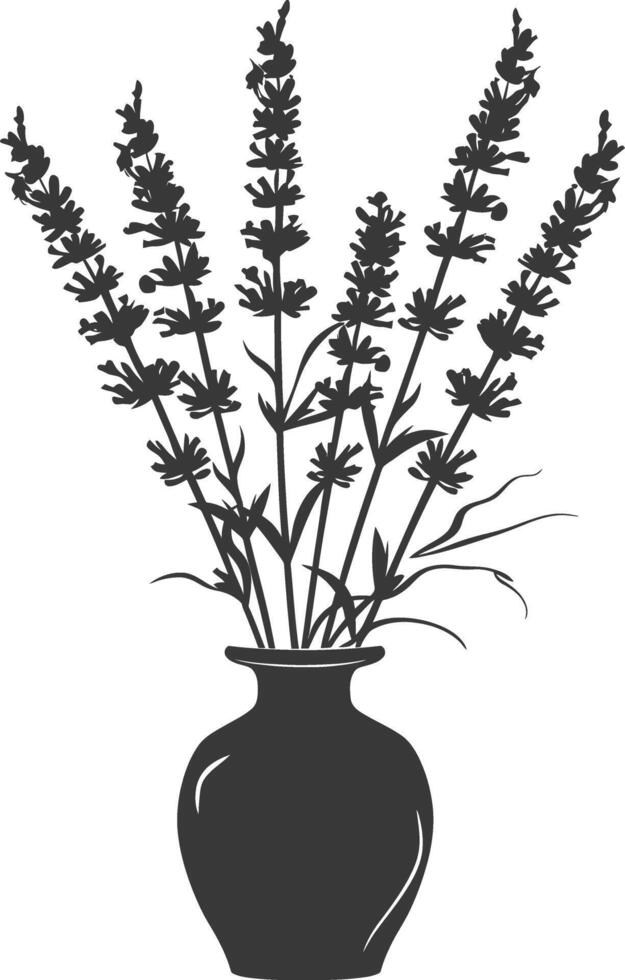 AI generated Silhouette lavender flower in the vase black color only vector