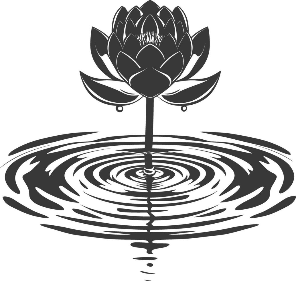 AI generated Silhouette lotus flower in the water black color only vector